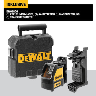 Dewalt Kreuzlinienlaser DW088CG (Grüner Laser, Laserklasse 2, selbstnivellierenden, ¼“ Stativaufnahm