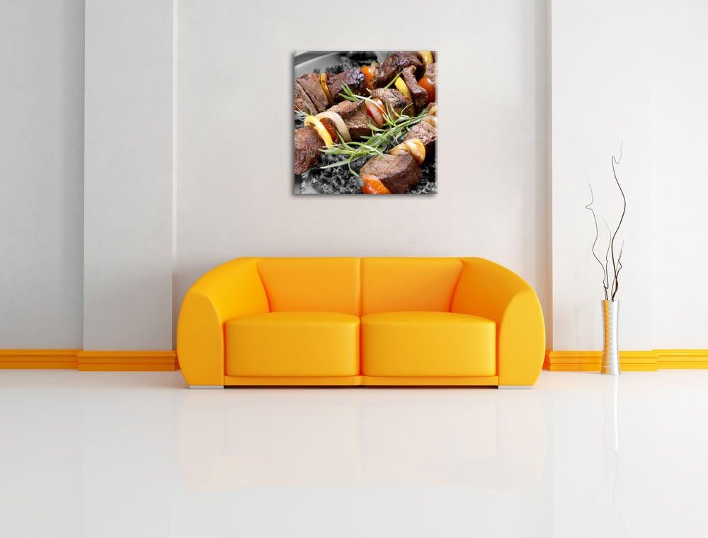Pixxprint Schaschlik mit Zwiebeln als Leinwandbild Quadratisch/Grösse: 70x70 / Wandbild/Kunstdruck/f