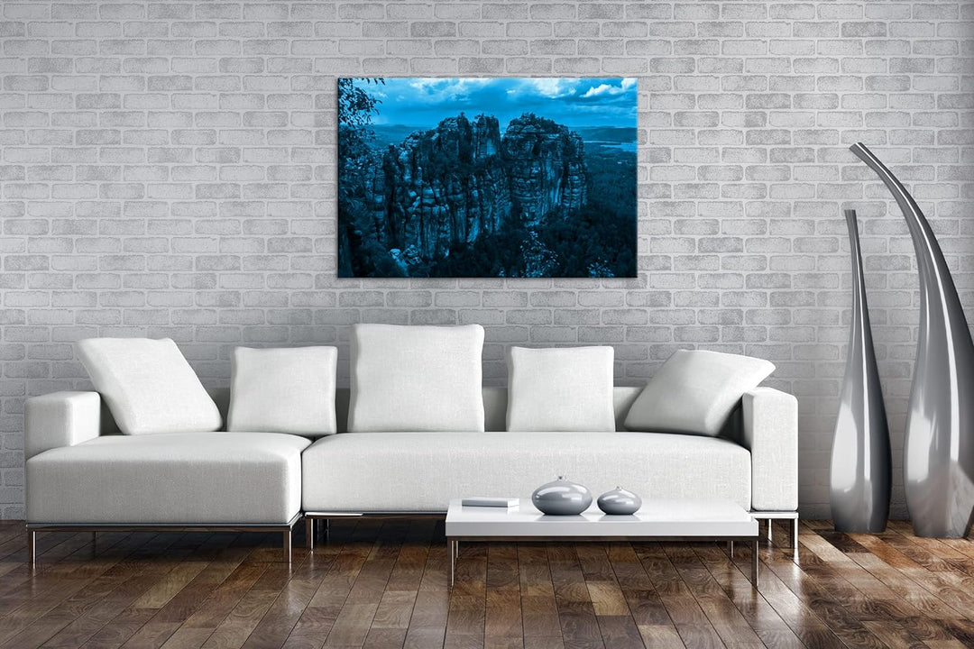 Sandsteinformationen in der Schweiz Format: 80x60 Effekt: Monocrome Blau als Leinwand, Motiv fertig