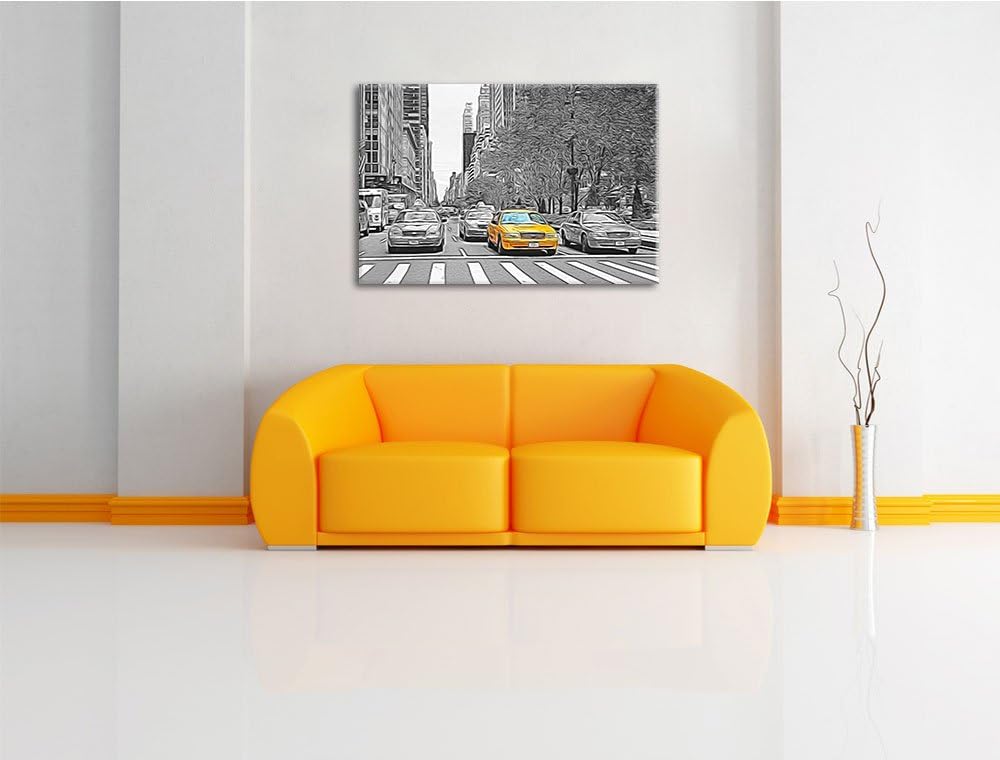 viele Taxis in New York schwarz/weiss Deluxe Format: 100x70 cm auf Leinwand, XXL riesige Bilder fert
