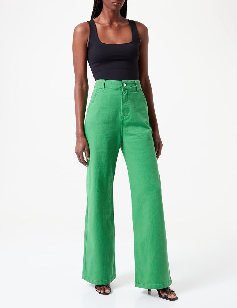 s.Oliver Damen Hose lang Suri Wide Leg 36W / 32L Green Stretched De, 36W / 32L Green Stretched De