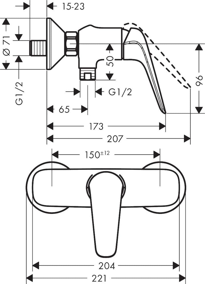 hansgrohe Duscharmatur Novus (Aufputz Duschmischer, für 1 Funktion) Chrom Aufputz Brause normaler Gr