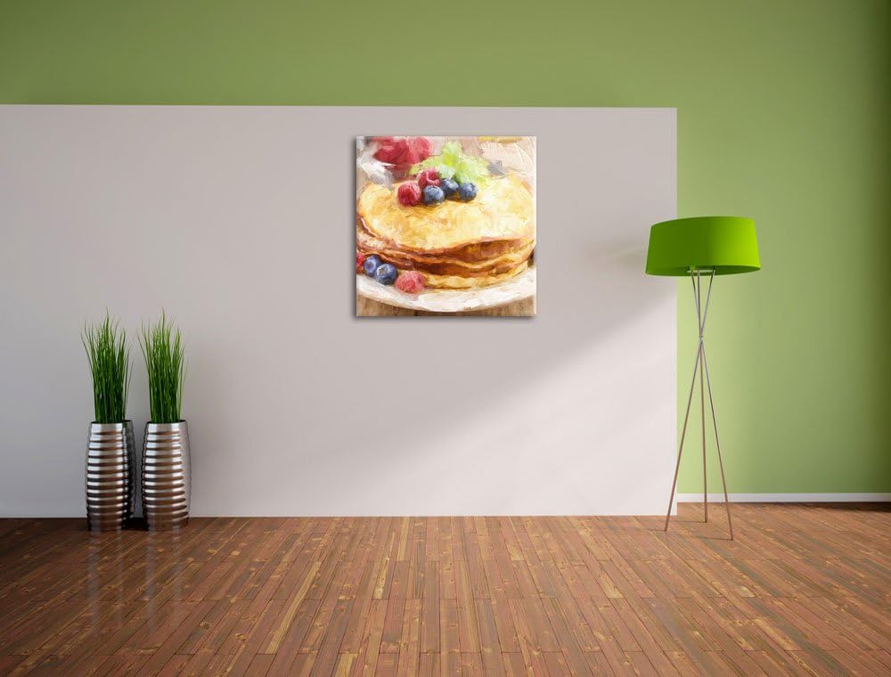 Pixxprint Süsse Pfannkuchen mit Beeren als Leinwandbild/Grösse: 70x70 cm/Wandbild/Kunstdruck/fertig