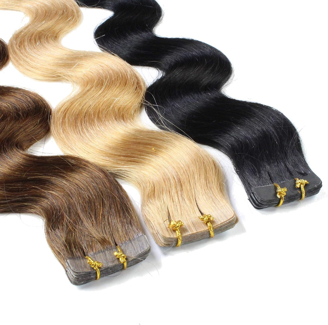 hair2heart Tape Extensions Echthaar Gewellt - 30 Tapes 2.5g 60cm 8/01 hellblond natur-asch 30 Strähn