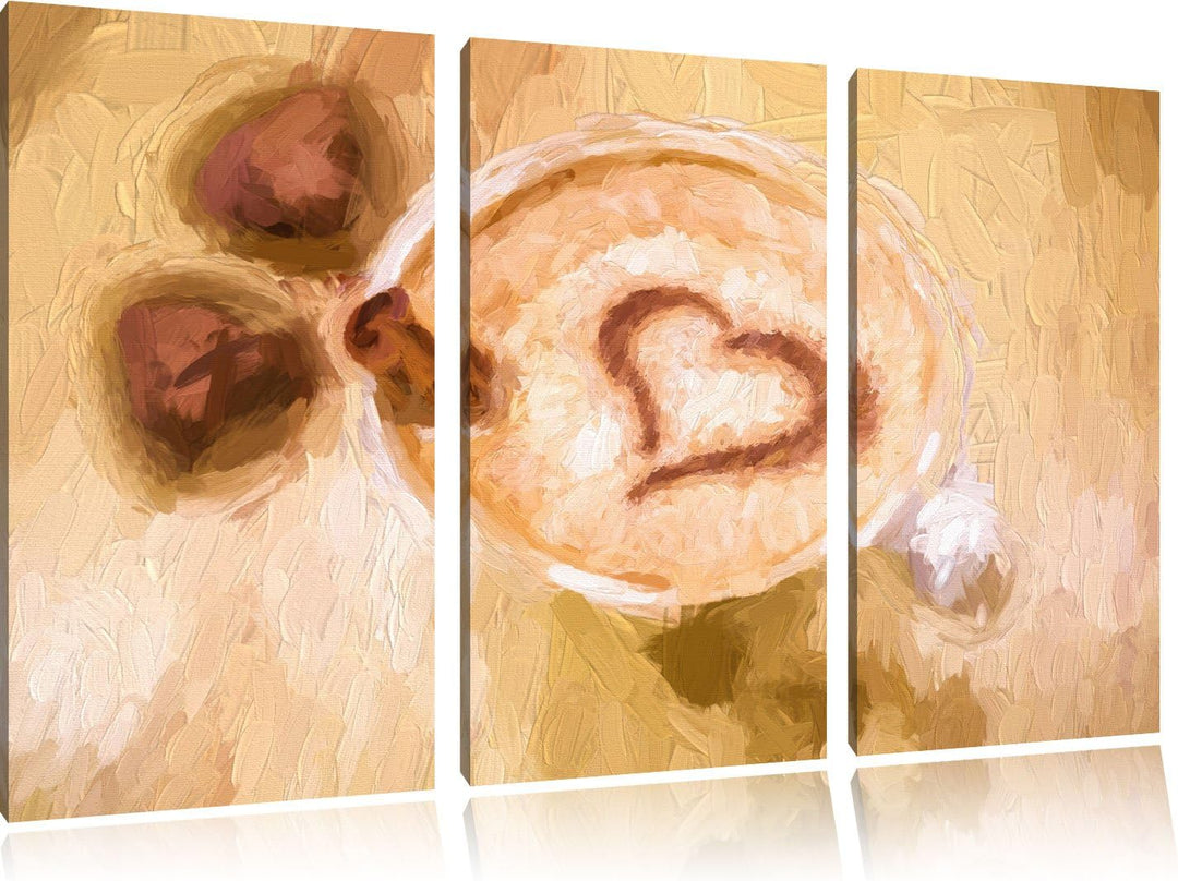 Pixxprint Cappuccino mit Herz als Leinwandbild/Grösse: 3 Teilig (120x80) cm/Wandbild/Kunstdruck/fert