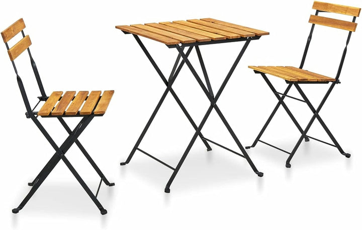 Yolola 3tlg Balkonmöbel Terrassenmöbel Bistro Set 2X Bistrostuhl Klappbar Massivholz Akazie + Bistro