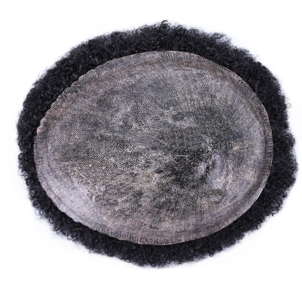 Lordhair Afro Toupet für Schwarze Männer, Lockiges Herren-Toupet,100% Echthaar Männer Ersatzsystem,