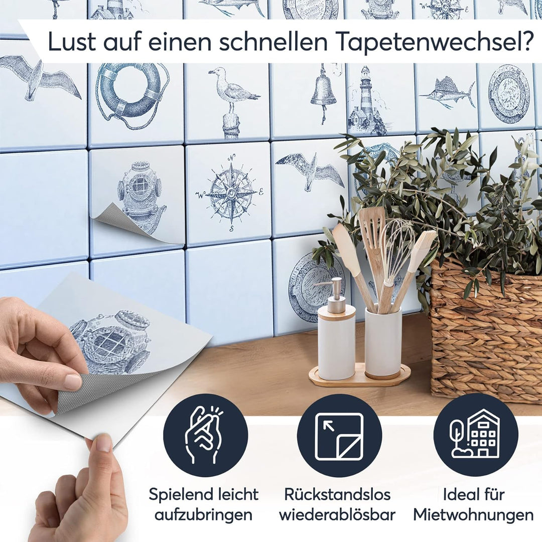 60 Stück Fliesenfolie für Küche und Bad 15x15 cm - Klebefliesen, Mosaikfliesen - Sticker Fliesen sel