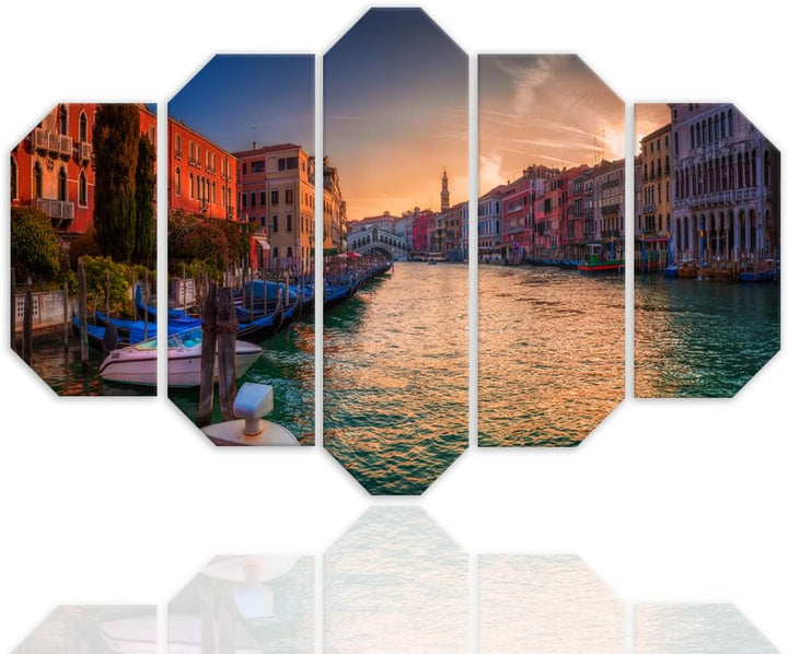 Feeby Dekobild 5 Paneele Venedig Wanddekoration Mehrfarbig 100x70 cm Deko Paneel 100x70 cm Mehrfarbi