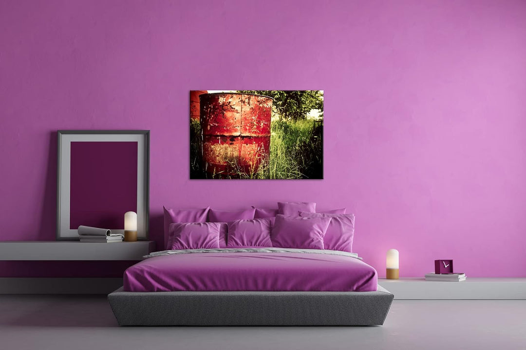 rostiger roter Container in der Natur im Format: 80x60 als Leinwandbild, Motiv fertig gerahmt auf Ec