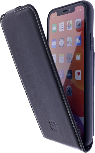 Burkley Flip Case Handyhülle für iPhone 13 Pro Max - Handytasche aus echtem Rindsleder, 360° Schutz