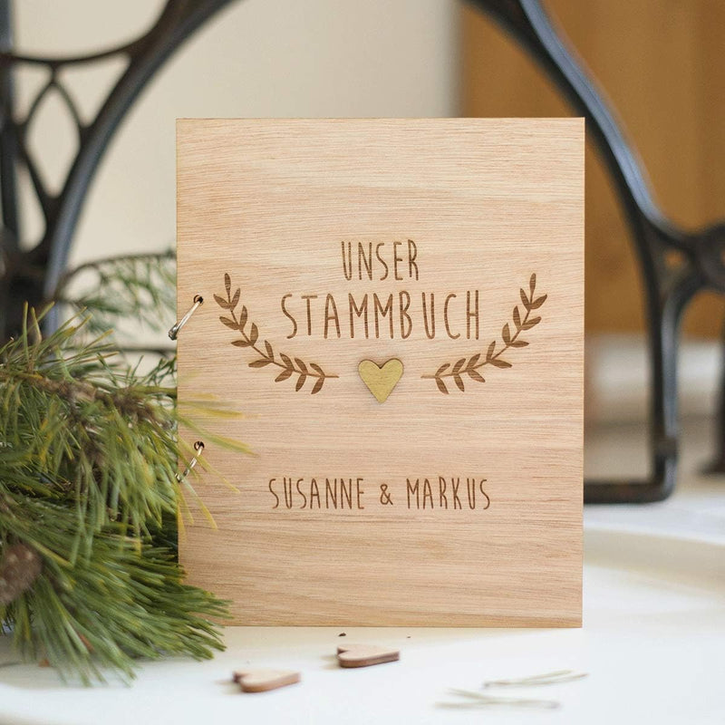 Hochzeitideal Stammbuch der Familie Familienstammbuch Holzcover inkl. Lasergravur (Boho Personalisie