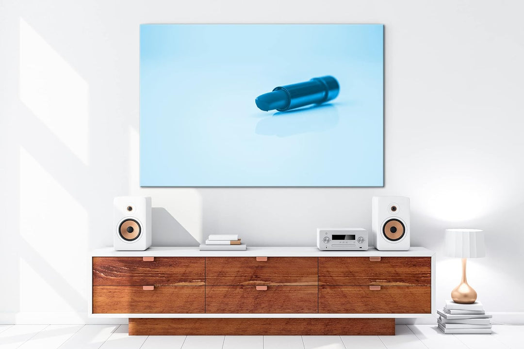 deyoli erotischer roter Lippenstift Format 80x60 Effekt: Monocrome Blau als Leinwandbild, Motiv fert