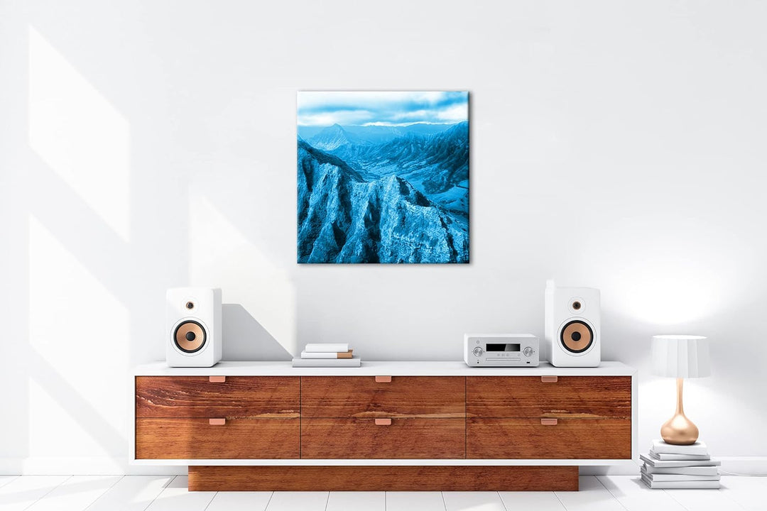 deyoli Gebirgspass in Hawaii Format: 70x70 Effekt: Monocrome Blau als Leinwandbild, Motiv fertig ger