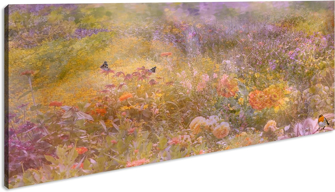 deyoli Schmetterlinge auf Einer Blumenwiese Panorama 80x40 cm als Leinwandbild, Motiv fertig gerahmt