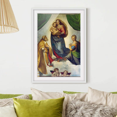 Bild mit Rahmen - Raffael - Die Sixtinische Madonna - Farbe Weiss, 40 x 30 cm 40cm x 30cm Weiss, 40c