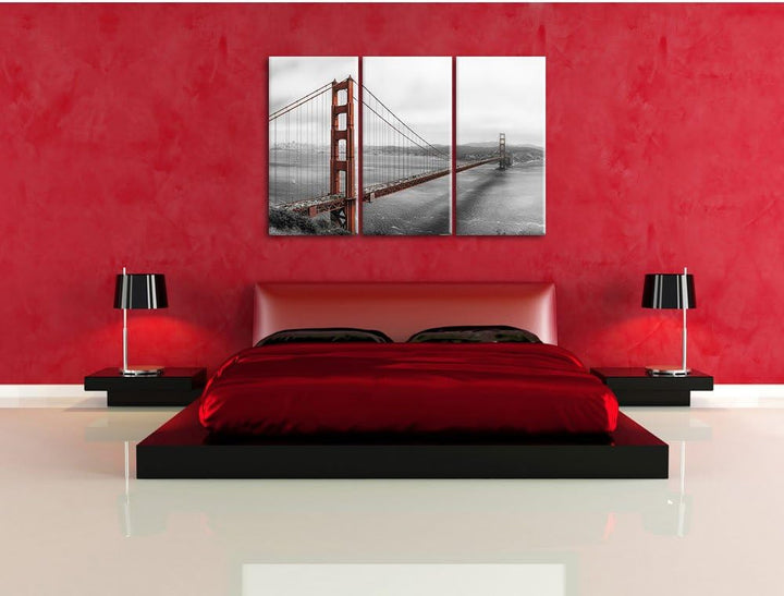Pixxprint Golden Gate Bridge als Leinwandbild/Grösse: 3 Teilig (120x80 cm) cm/Wandbild/Kunstdruck/fe