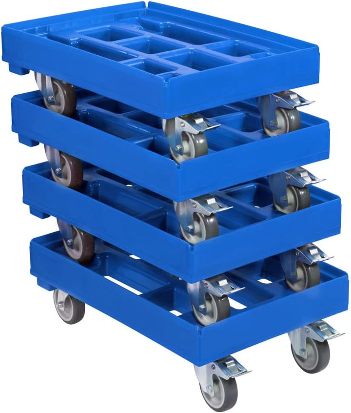 4 Stück Hygiene Transportroller für Kisten 60 x 40 cm mit 2 Bremsen in blau
