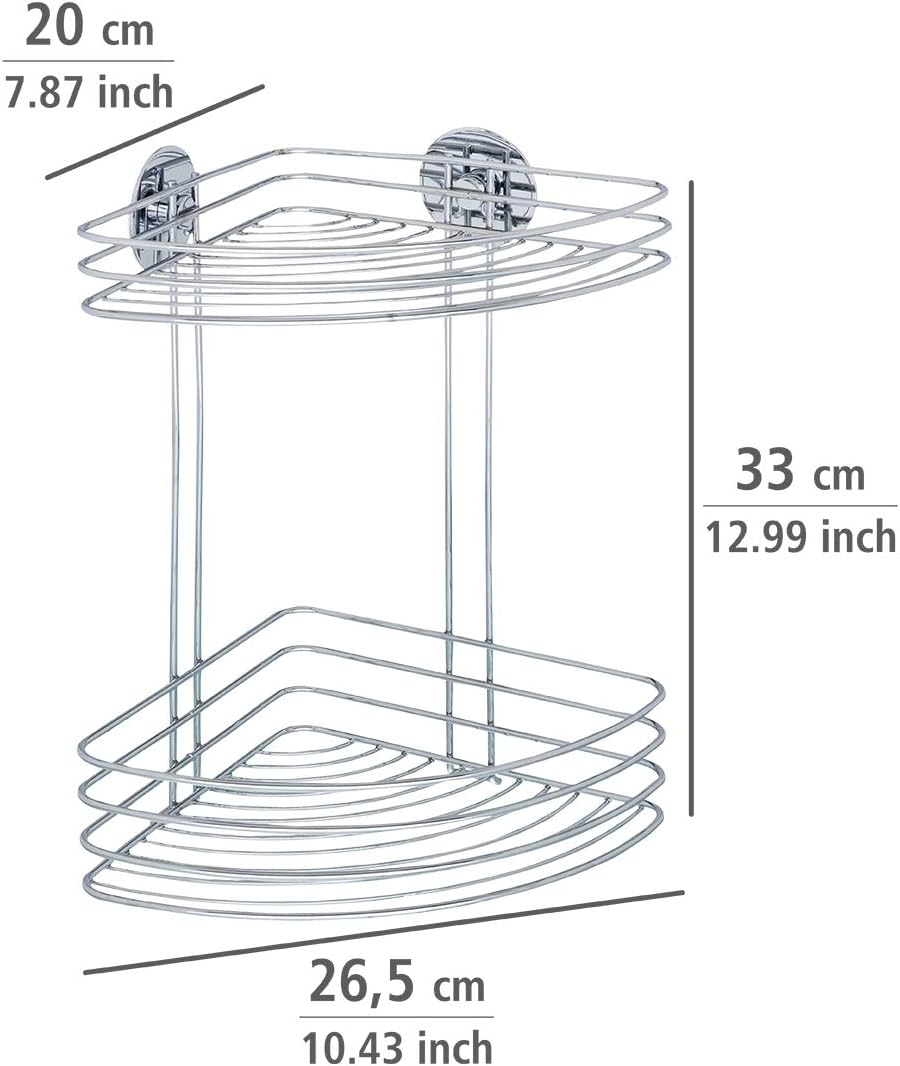 WENKO Turbo-Loc® Eckregal 2 Ablagen - Befestigen ohne bohren, Stahl, 26.5 x 33 x 20 cm, Chrom 33 x 2