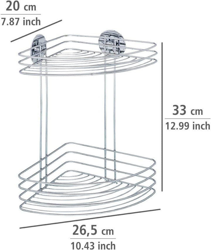 WENKO Turbo-Loc® Eckregal 2 Ablagen - Befestigen ohne bohren, Stahl, 26.5 x 33 x 20 cm, Chrom 33 x 2