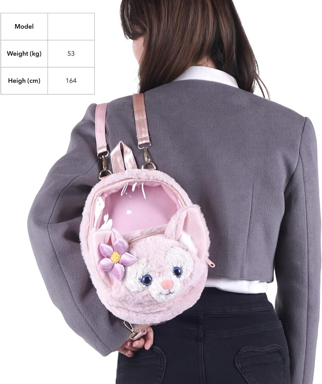 CoolChange Plüsch Ita bag Mini Rucksack mit transparentem Sichtfenster im LinaBell Design | 20x25cm