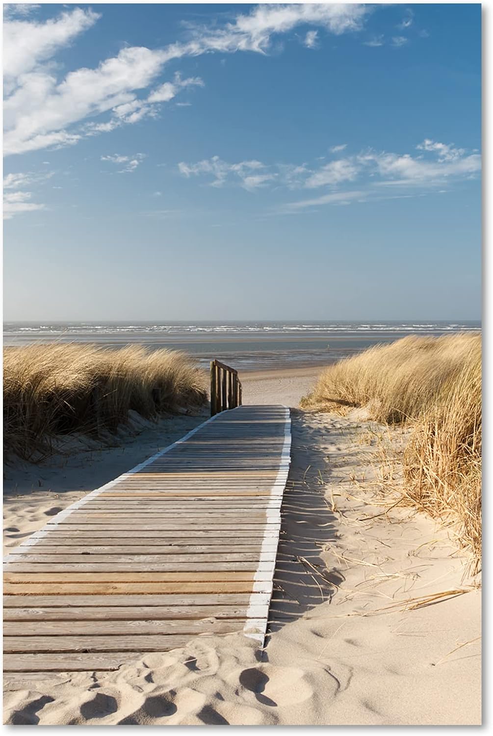 Feeby Vlies Leinwandbild Strand Holzweg Dünen Ozean 60x90 cm Druckbild Wandbild Wanddekoration Deko