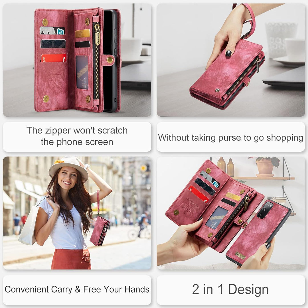 UFinetech Abnehmbar Samsung Galaxy S20 FE Hülle Tasche Handy Leder TPU Kartenfach Flip Magnetisch Re