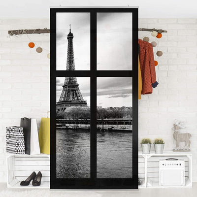 Bilderwelten Raumteiler Fenster Eiffelturm Seine Paris 250x120cm mit transparenter Halterung 250 x 1