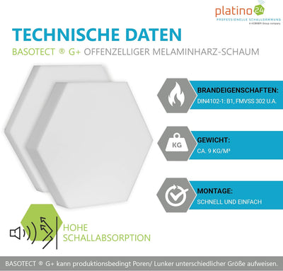 Schallabsorber 3D-aus Basotect G+ Set - 6 Hexagon Akustik Elemente - Stärke: 30/50 mm, 30/50 mm