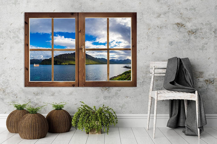 Feeby Vlies Leinwandbild Meer Felseninsel Fjord 90x60 cm Druckbild Wandbild Wanddekoration Deko Wand