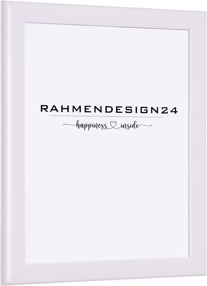 Rahmendesign24 Bilderrahmen Fiona 42x59,4 (DIN A2) Weiss (Hochglanz) Fotorahmen, Wechselrahmen, Post