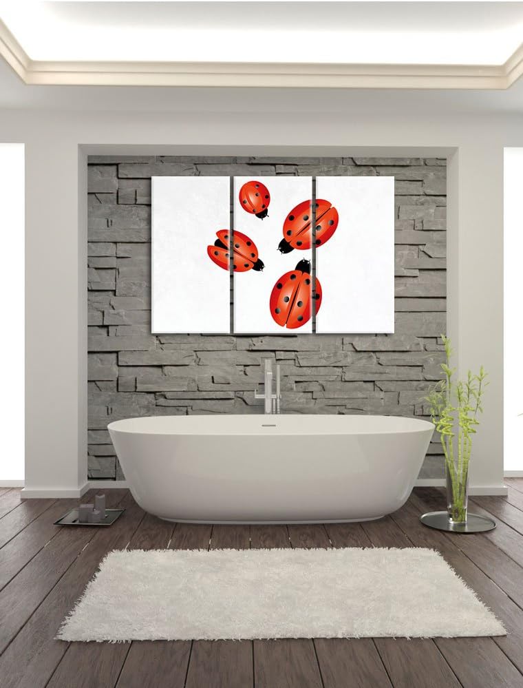 Pixxprint Süsse Marienkäfer weiss 3-Teiler Leinwandbild 120x80 Bild auf Leinwand, riesige Bilder fer