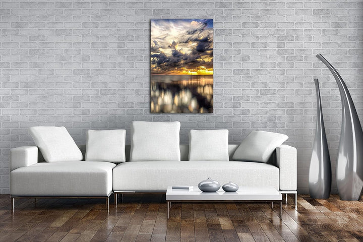 Sonnenuntergang auf dem Ozean Format: 100x70 als Leinwand, Motiv fertig gerahmt auf Echtholzrahmen,