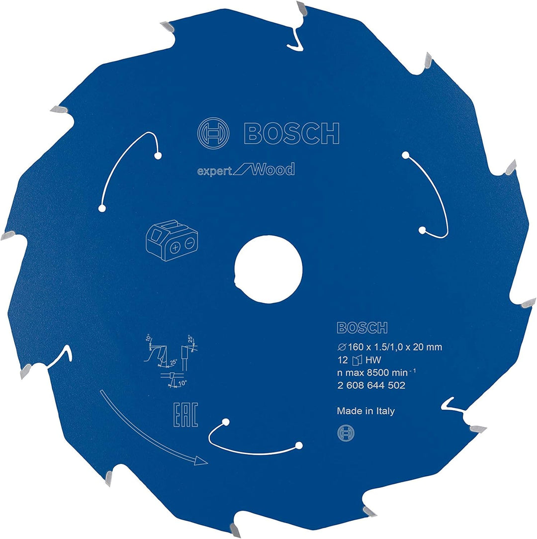 Bosch Professional 1x Kreissägeblatt Expert for Wood (Holz, Sägeblatt Ø 160 x 20 x 1,5 mm, 12 Zähne,
