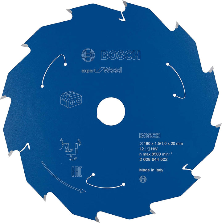 Bosch Professional 1x Kreissägeblatt Expert for Wood (Holz, Sägeblatt Ø 160 x 20 x 1,5 mm, 12 Zähne,