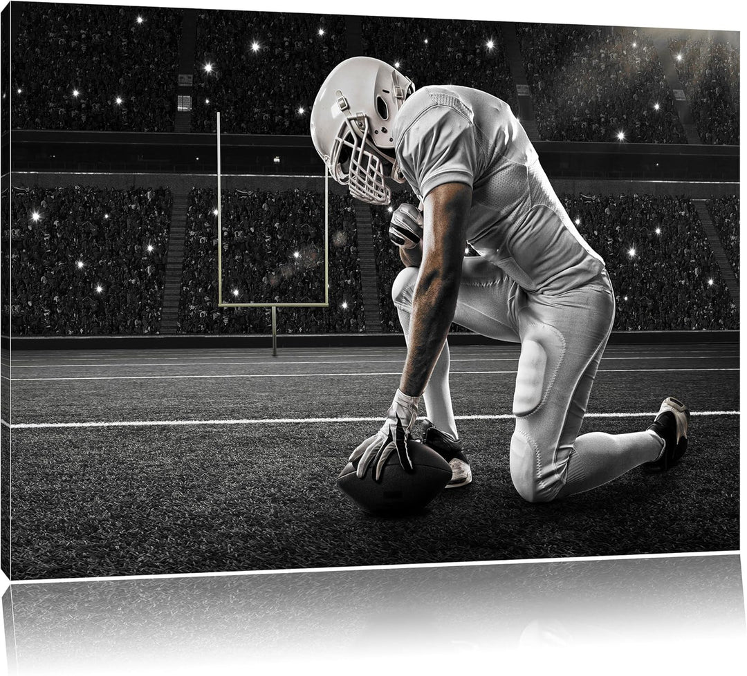 Pixxprint knieender Football-Spieler als Leinwandbild/Grösse: 100x70 cm/Wandbild/Kunstdruck/fertig b