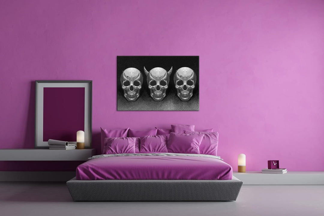 demonische Schädel Format: 80x60 Effekt: Schwarz&Weiss als Leinwandbild, Motiv fertig gerahmt auf Ec