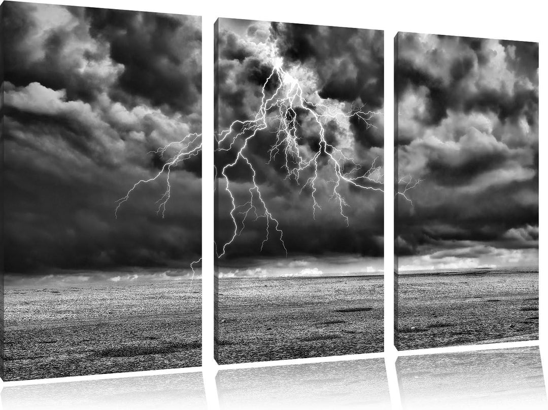 Pixxprint Gewitter über Meer als Leinwandbild/Grösse: 3 Teilig (120x80 cm) cm/Wandbild/Kunstdruck/fe