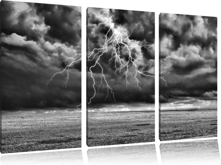 Pixxprint Gewitter über Meer als Leinwandbild/Grösse: 3 Teilig (120x80 cm) cm/Wandbild/Kunstdruck/fe