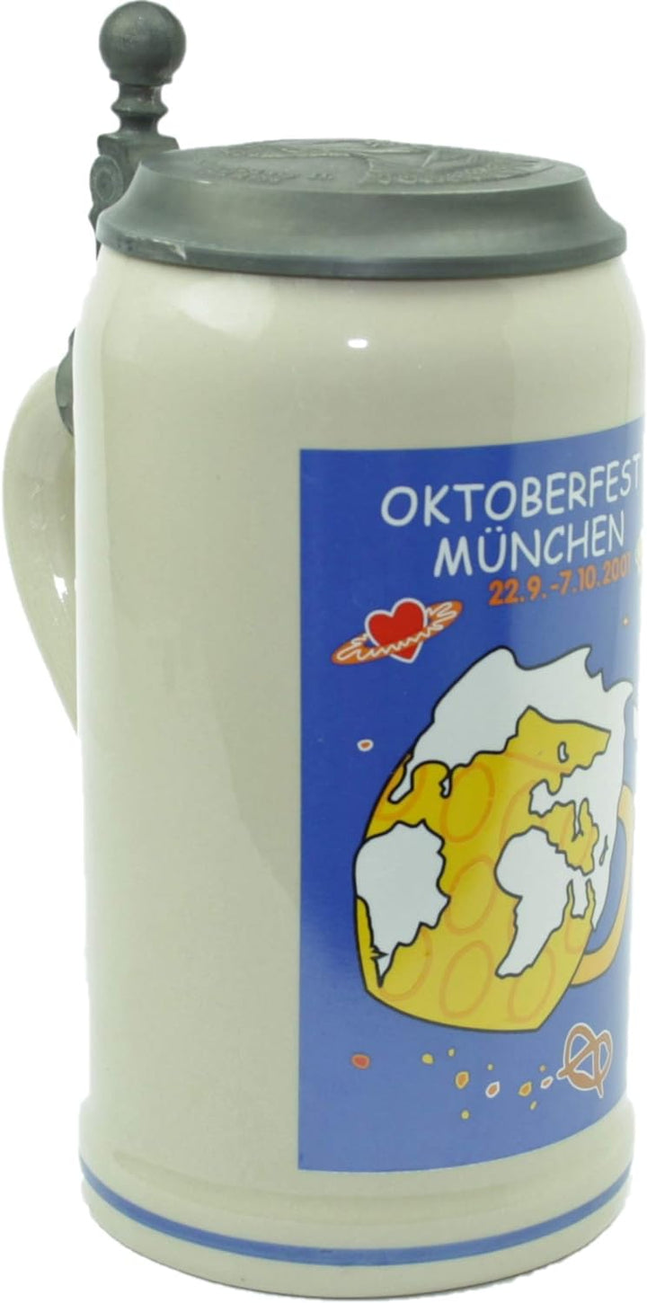 Steinfixx® - Original Oktoberfestkrug 2001 mit Zinndeckel und Zertifikat I Jahrgangskrug I Jahreskru