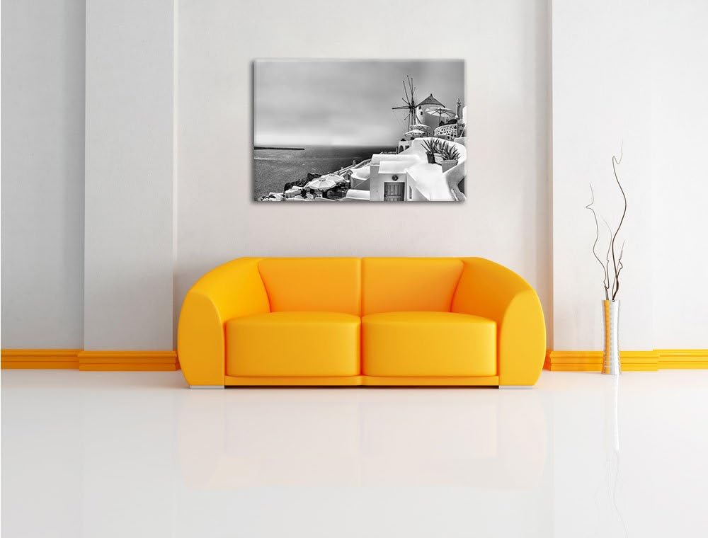 Monocrome, Stadt am Meer, Format: 100x70 auf Leinwand, XXL riesige Bilder fertig gerahmt mit Keilrah