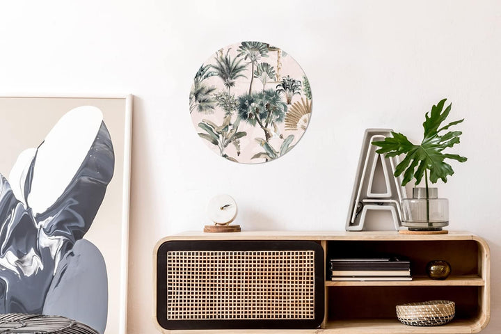MuchoWow Wandbild Rund Wanddeko Deko Wohnzimmer Bilder 30x30 cm Blätter - Monstera - Dschungel - Tro
