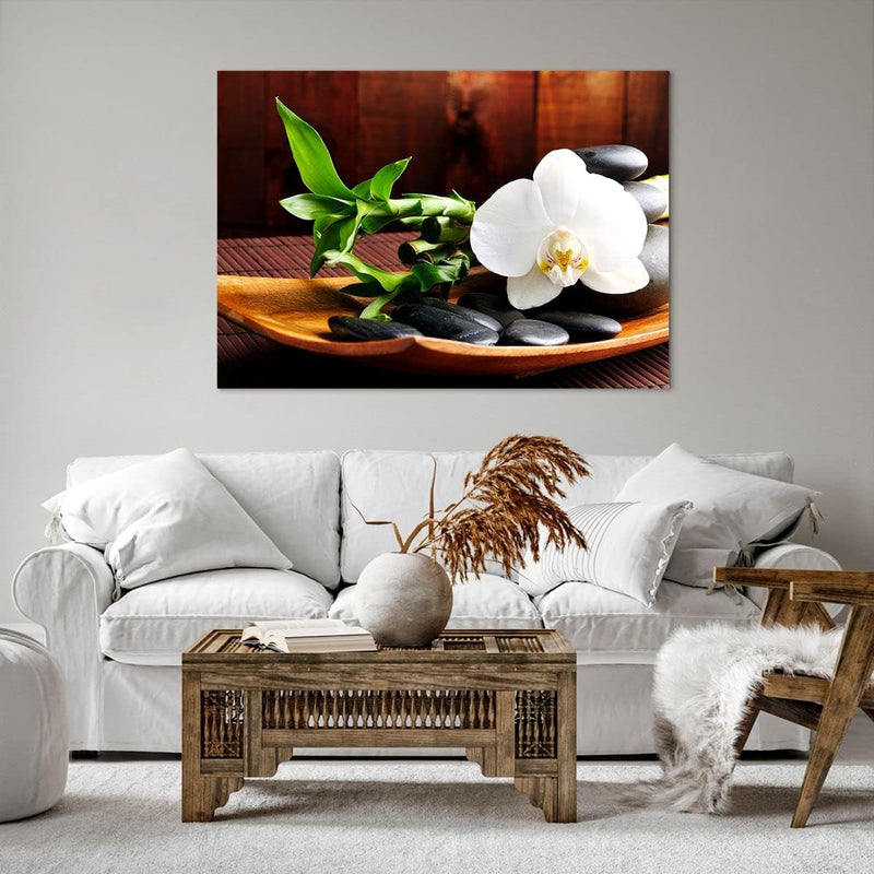 Bilder auf Leinwand 100x70cm Leinwandbild Bambus Schönheit Dekoration Blume Gross Wanddeko Bild Schl