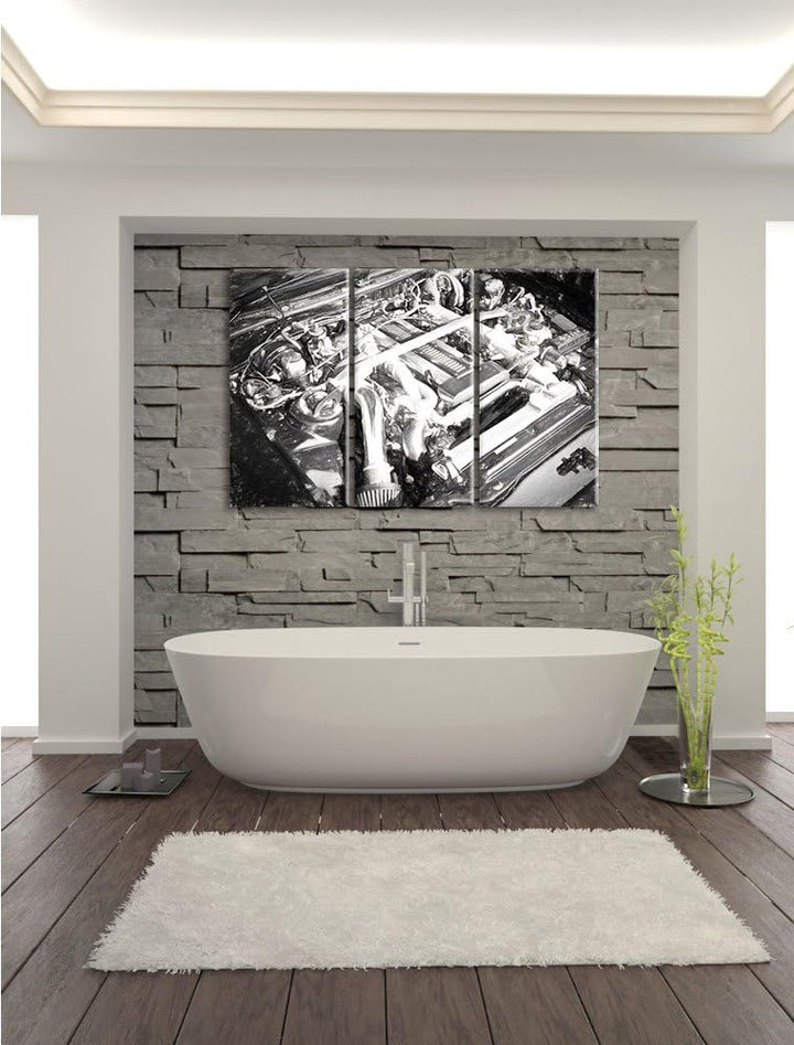 Pixxprint Motorblock 3Teiler 120x80 cm Leinwandbild Wandbild Kunstdruck