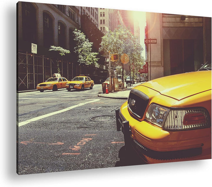 deyoli klassische Taxis in New York Format: 100x70 als Leinwandbild, Motiv fertig gerahmt auf Echtho