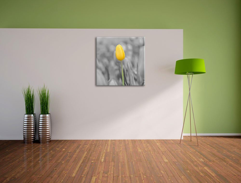 Pixxprint Gelbes Tulpenmeer als Leinwandbild | Grösse: 70x70 cm | Wandbild | Kunstdruck | fertig bes