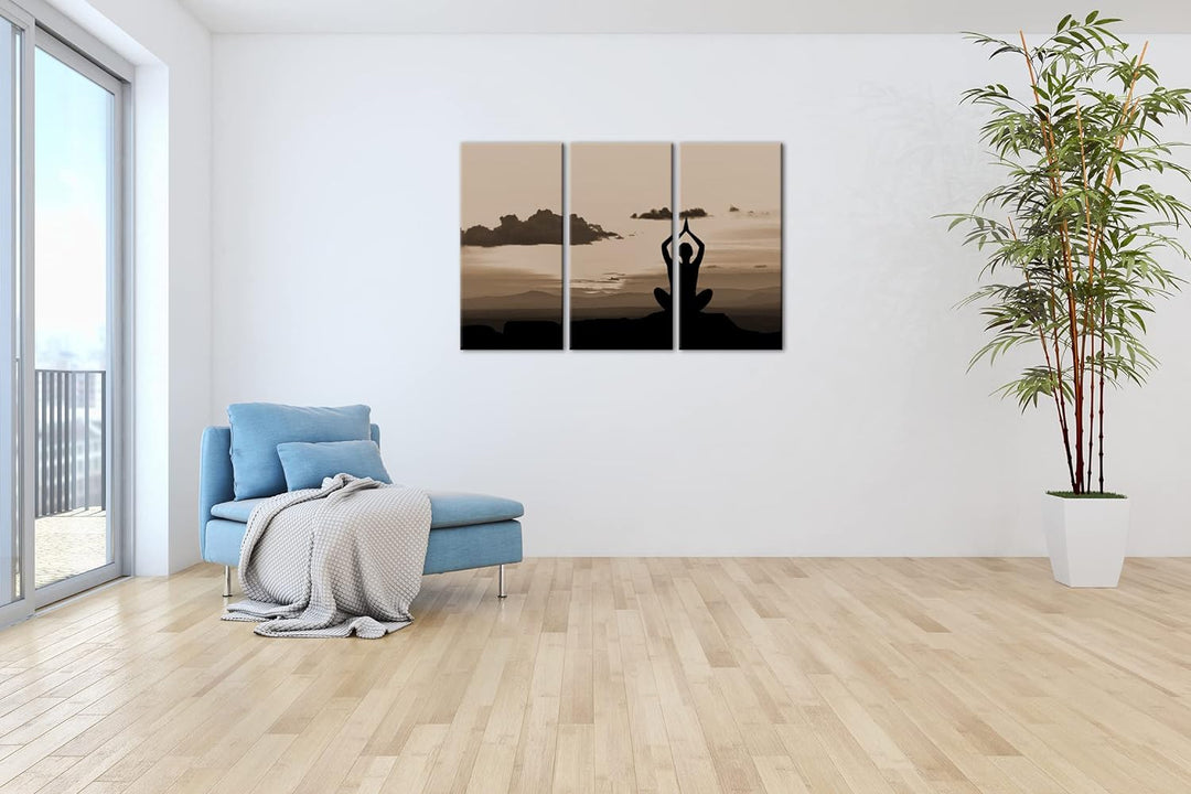 deyoli Yoga Meditation am Meer Format: 3Teilig Effekt: Sepia als Leinwandbild, Motiv fertig gerahmt