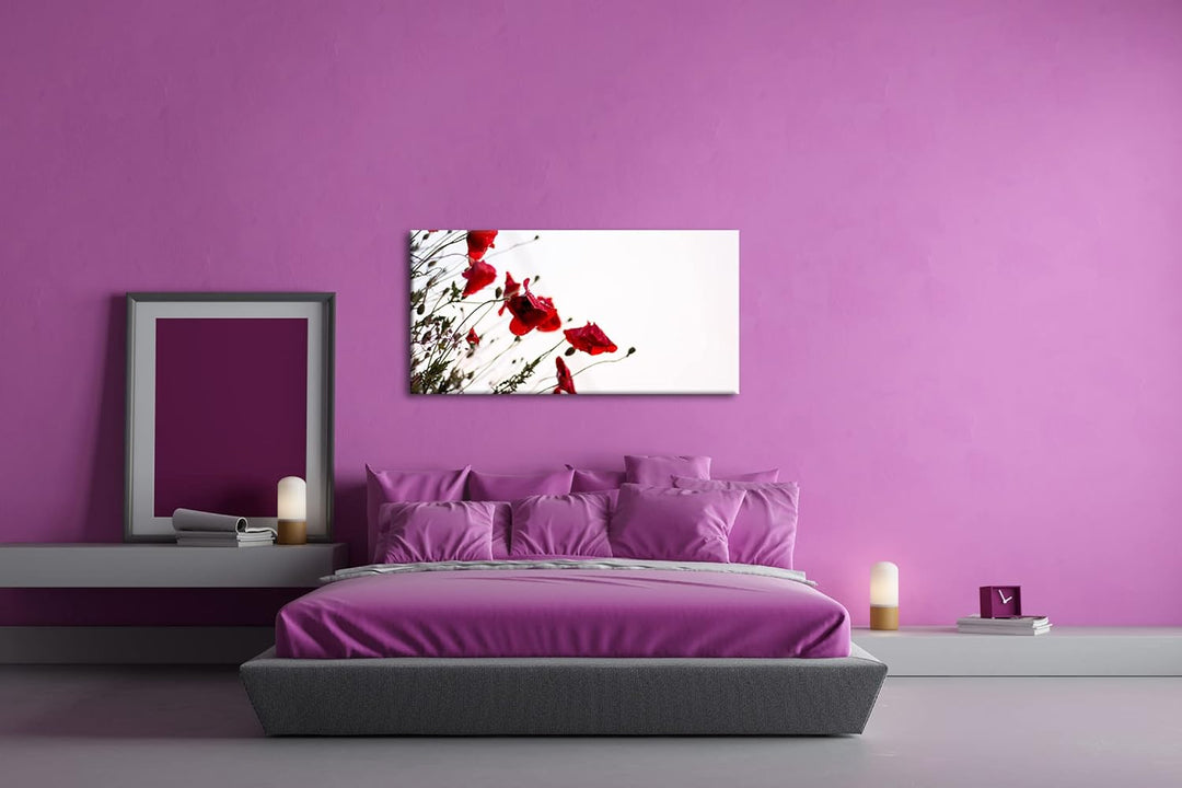 Roter Mohn Panorama 100x50 cm als Leinwandbild, Motiv fertig gerahmt auf Echtholzrahmen, Hochwertige