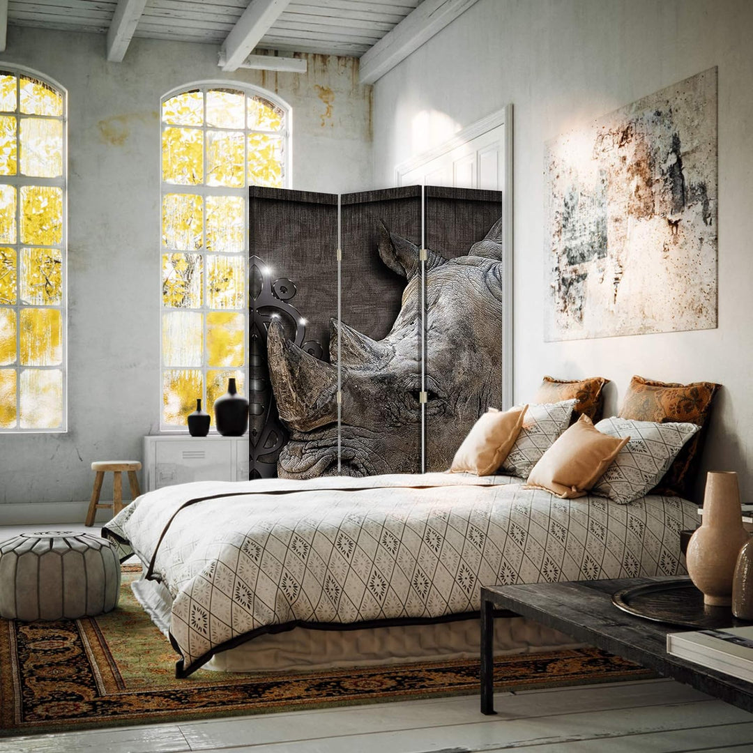 Trennwand 3 TLG Nashorn Bedruckt auf Leinwand beidseitig Abstratk Grau 110x175 cm Beidseitig 3 TLG 1