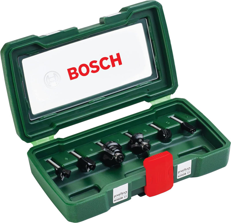 Bosch 6tlg. Hartmetall Fräser Set (für Holz, Ø-Schaft 6 mm, Zubehör Oberfräse) 6mm-Schaft 6 tlg., 6m